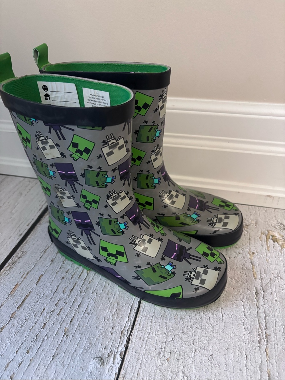 Kids Minecraft Rain Boots with Pull Tabs